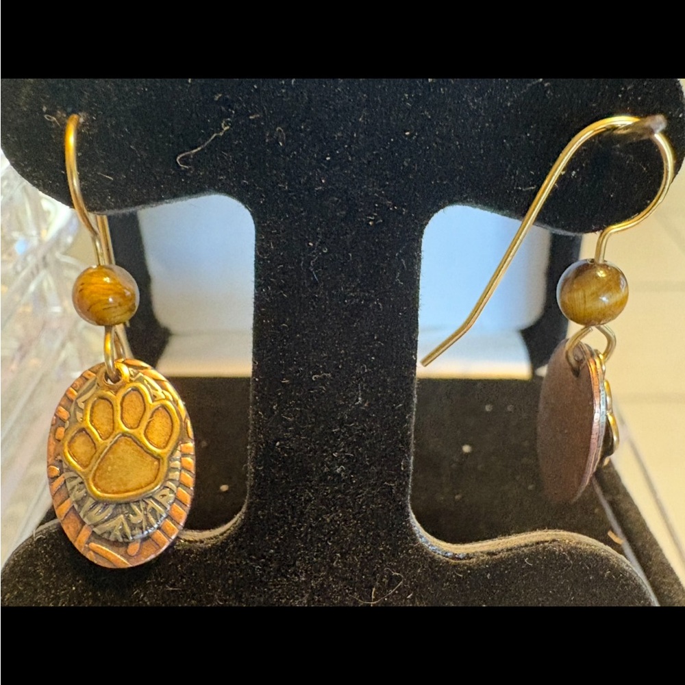 Gold-Tone Paw Print Dangle Earrings - Women's Jewelry